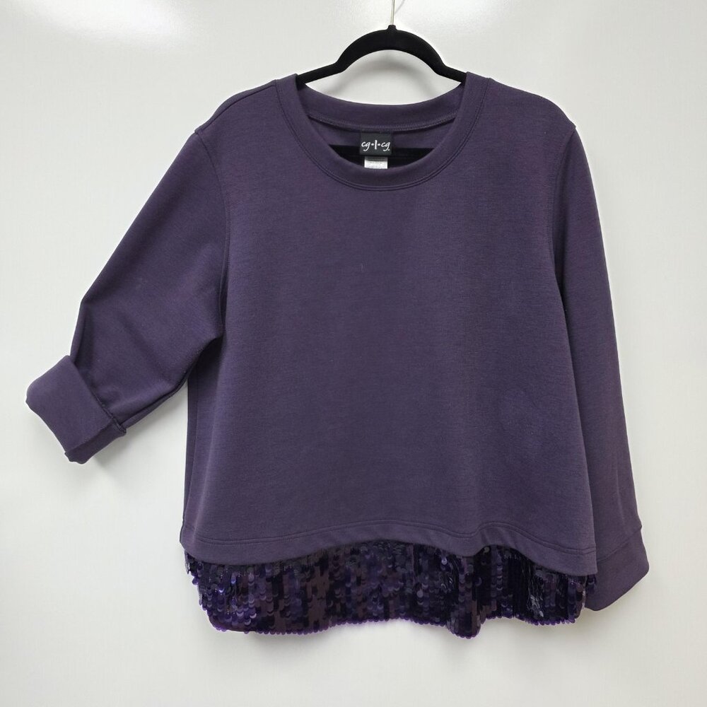 Cg·cg Shirt Womens 1XL Purple Sequin Hem Long Sleeve Tunic Plus Casual Top